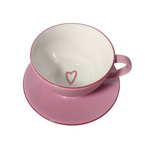 Starbucks 2006 Pink Heart Latte Cappuccino Mug Saucer Set Y2K Coffee Cup